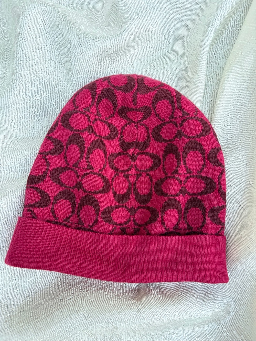 Coach Signature Pink Murino Wool Knit Beanie